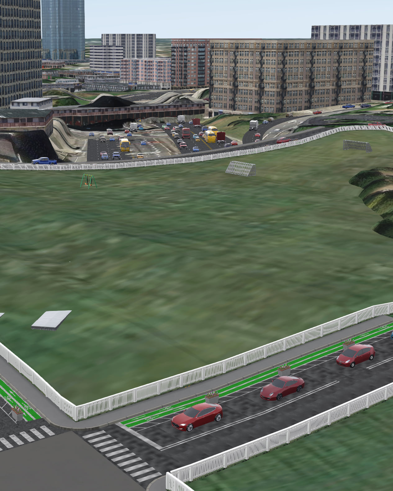 A screenshot from a 3D scene of Atlanta from the 2023 reconnecting communities story by USDOT.